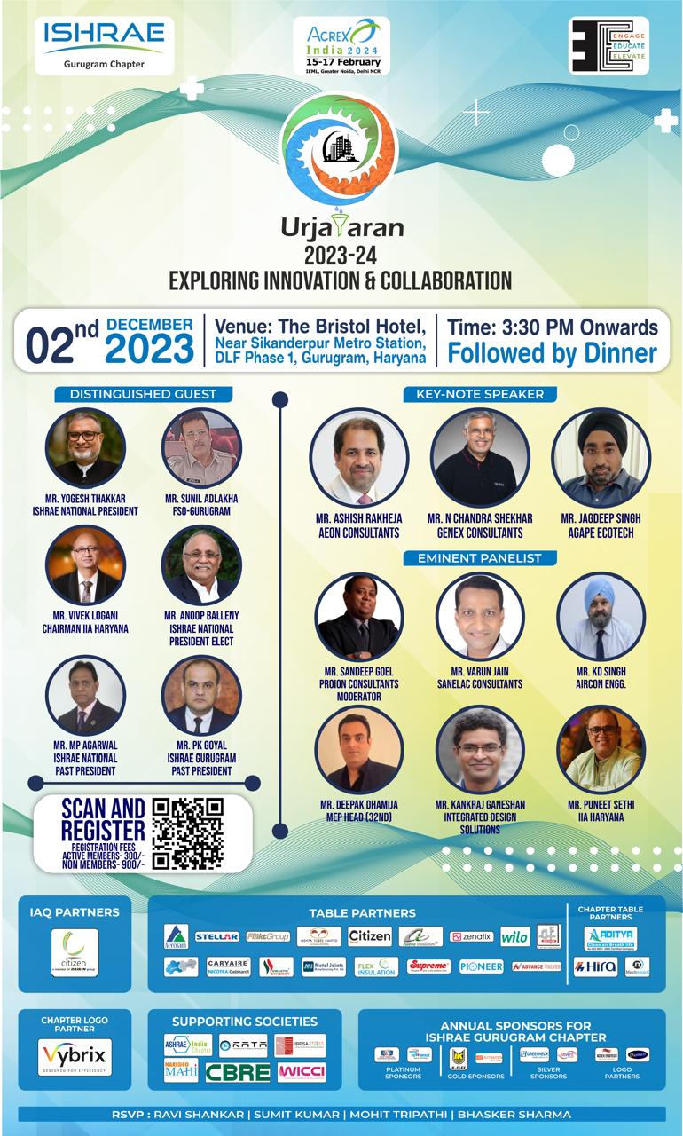 ISHRAE Gurugram Chapter — Urjayaran 2023-24 poster — Vybrix as Chapter Logo Partner