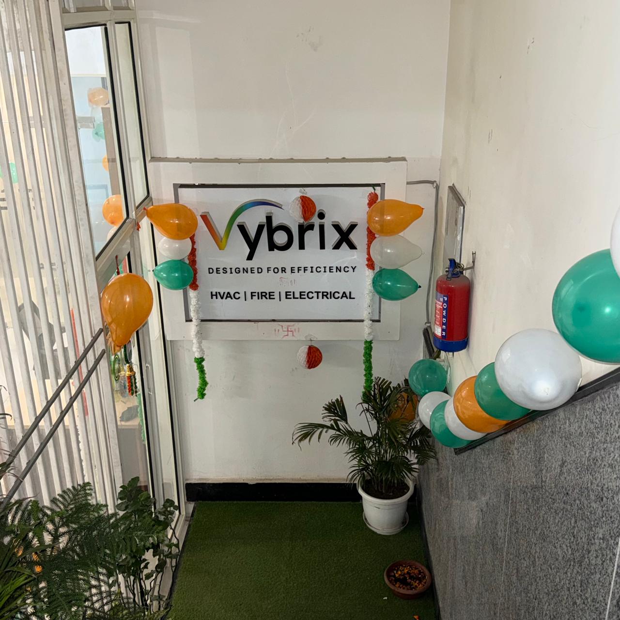 Vybrix office signboard close-up — Designed for Efficiency